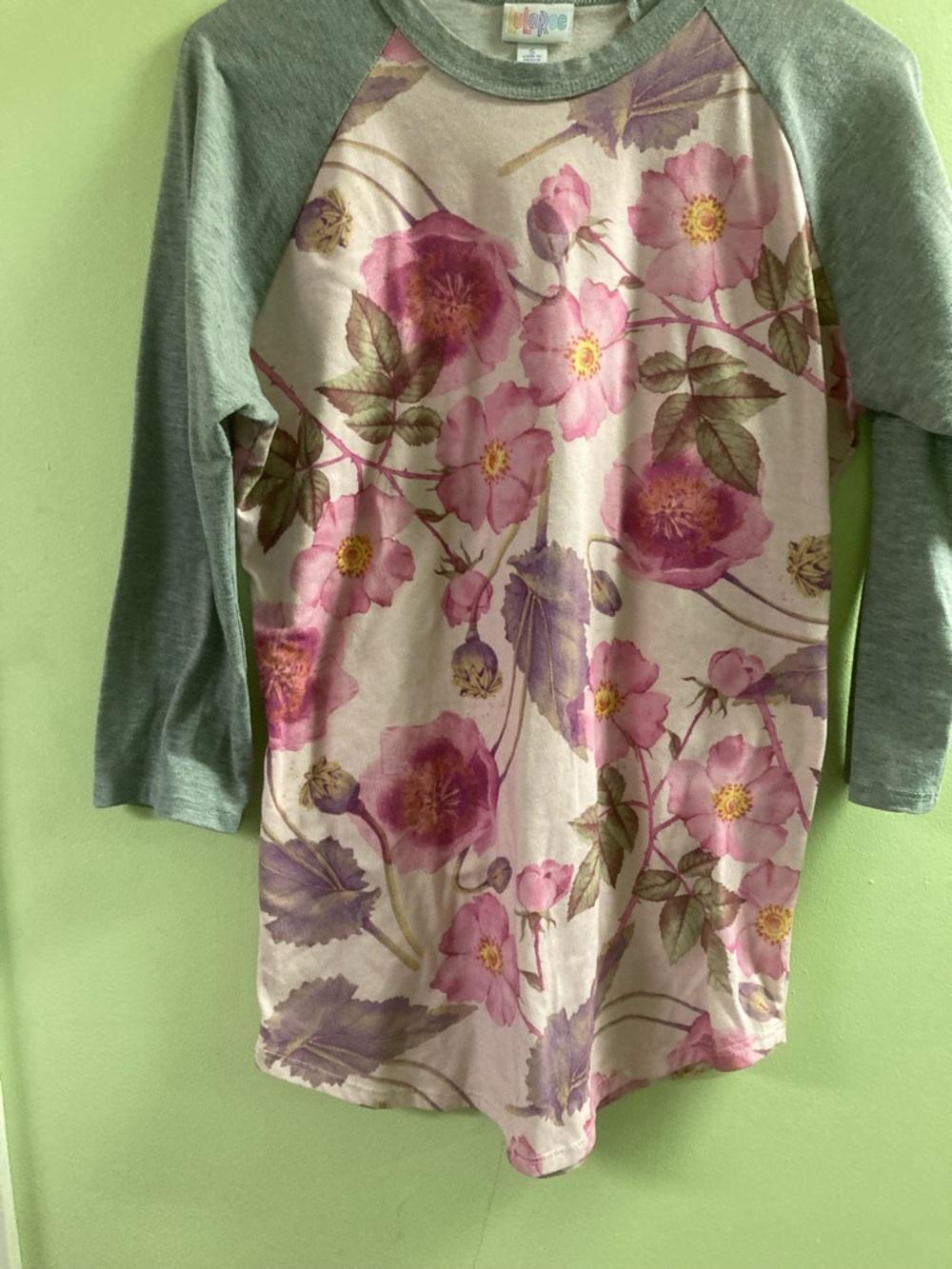 LuLaRoe Randy Floral Raglan Top in Pink, Purple, Gray